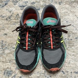 Asics Womens Gel Fuji Racer 3 T465N Size 6 Grey Teal Neon Running Shoes